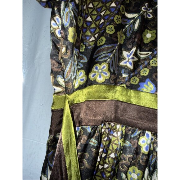 Nicole Miller Tunic Top Sz 10 Aztec Tribal Satin Blouse Pintuck 90's Y2K Style - Picture 9 of 14